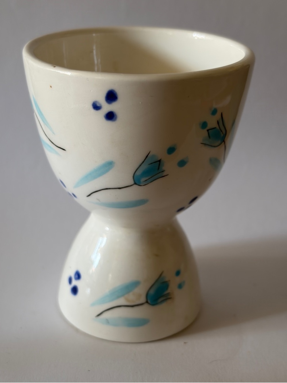 Vintage Mid Century Blue Flowers Double Egg Cup 3 1/2”
